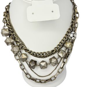 Vera Wang Layered Rhinestone Gunmetal Statement Necklace 22” Multi Chain